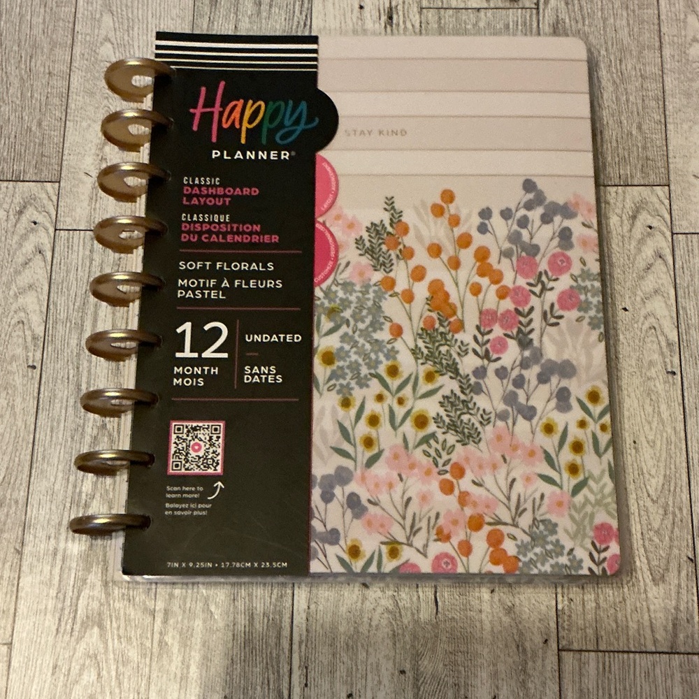 Happy Planner with Gold Rings and Pastel Floral Design